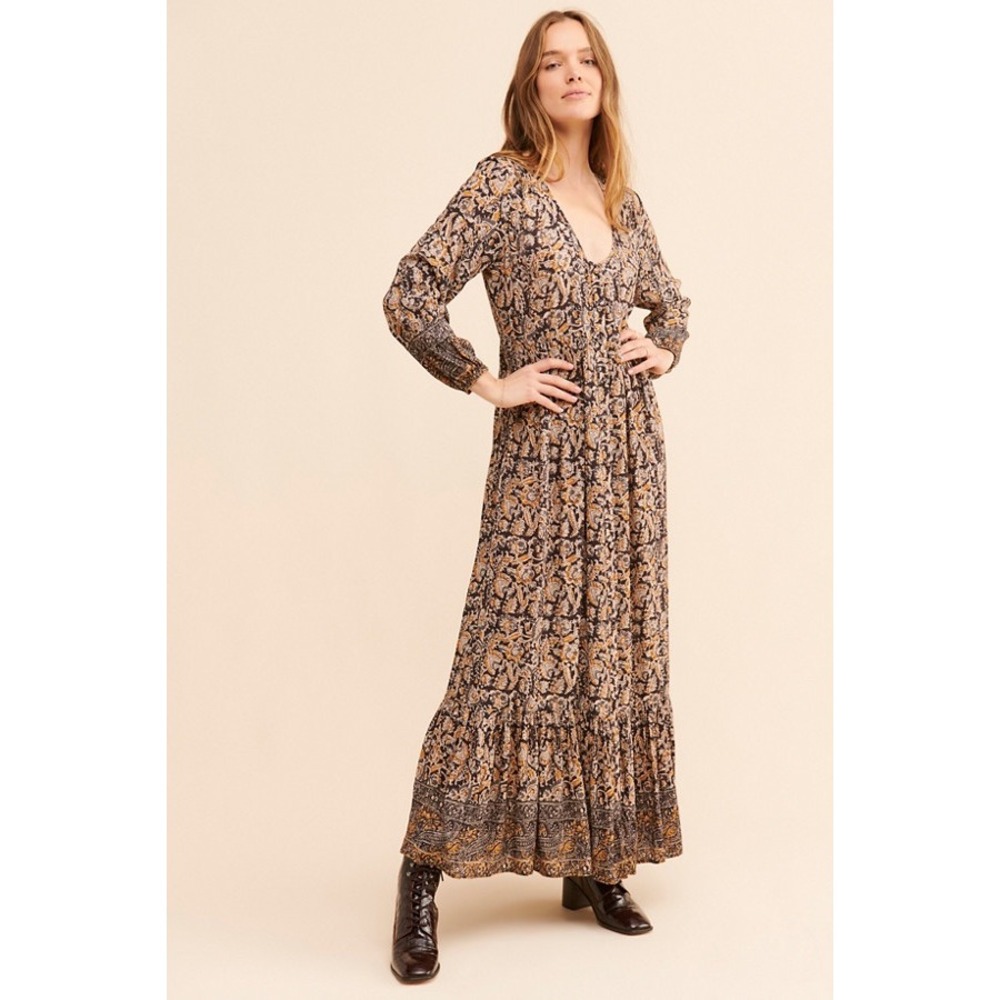 Faherty Toluca Maxi Dress in Brown Multi Size Small